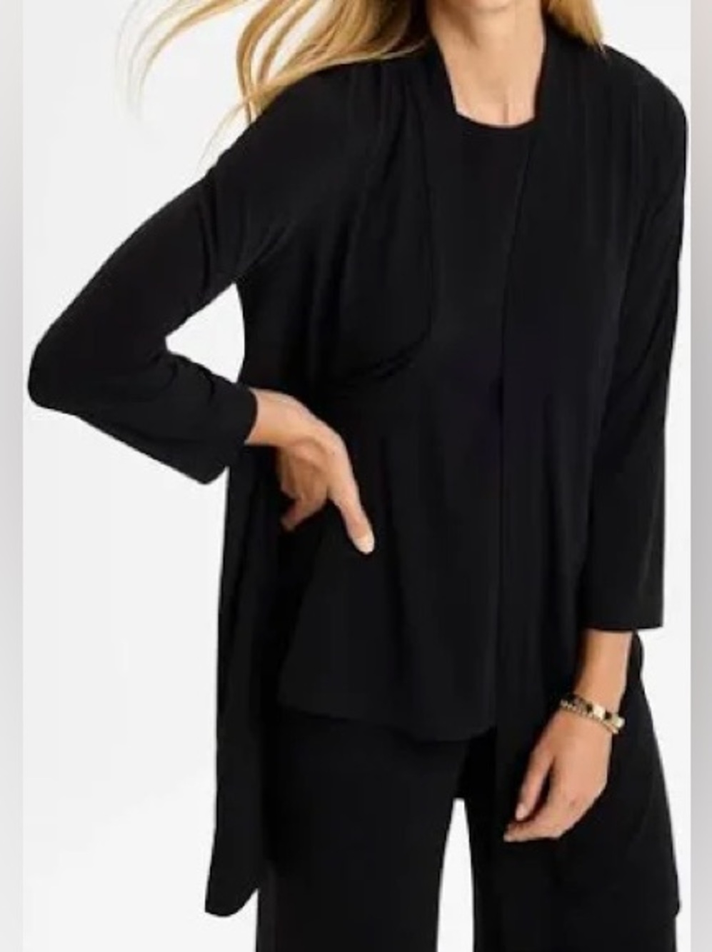 Investments petite: PXL, black  Open-Front Long Cardigan